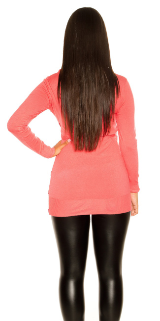 Trendy knitted dress with buttons Coral
